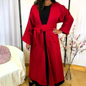 Kimono long rouge 100% lin